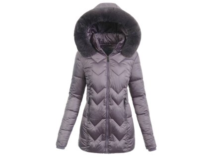 Dámska zimná bunda s kapucňou Michalina fialová- elegantná krátka bunda na zimu