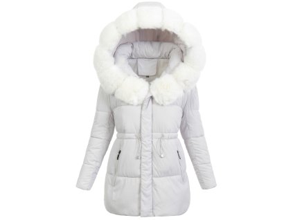 dámska zimná bunda s kapucňou Hortenzia biala- elegantná dámska zimná bunda