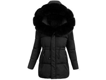 Dámska zimná bunda s kapucňou Hortenzia čierna- elegantná krátka bunda na zimu