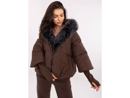 Dámska zimná bunda s kožušinou Honiss hnedá (Farba hnedá, Veľkosť S)