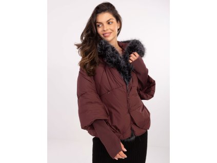 Dámska zimná bunda s kožušinou Honiss bordová (Farba bordová, Veľkosť S)