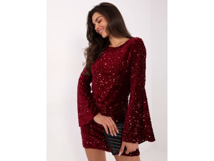Dámske flitrované šaty Juha bordové (Farba bordová, Veľkosť univerzálna)