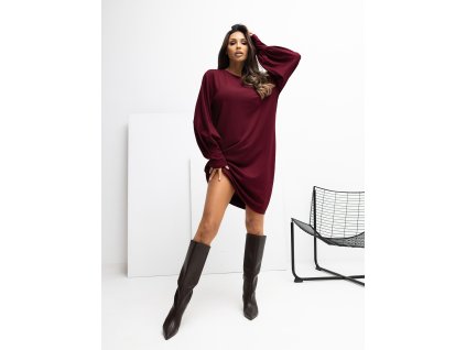 dámske úpletové šaty Rola bordové- pohodlné mikinové šaty na každý deň