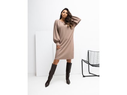 dámske úpletové šaty Rola béžové- pohodlné mikinové šaty na každý deň