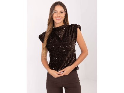 Dámsky flitrovaný top Loxy hendý (Farba tmavá hnedá, Veľkosť univerzálna)