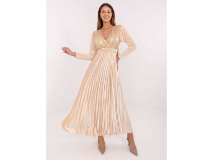 Dámske dlhé elegantné šaty Azan béžové (Farba bledá béžová, Veľkosť univerzálna)