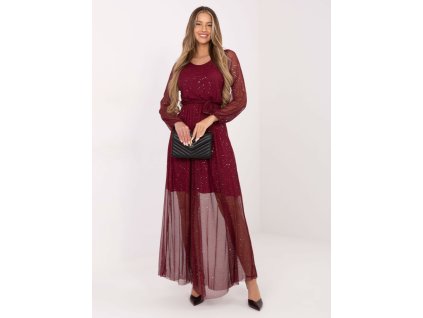 dámske elegantné šaty Rowen bordové- dlhé áčkové spoločenské šaty