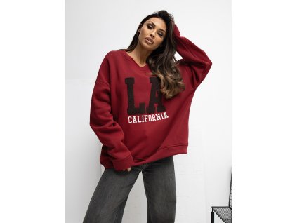 Dámska mikina bez kapucne LA bordová (Farba bordová, Veľkosť univerzálna)