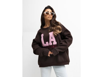 Dámska mikina bez kapucne LA hnedá (Farba tmavá hnedá, Veľkosť univerzálna)