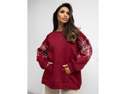 dámska mikina bez kapucne Ornament bordová- štýlová oversize mikina s potlačou