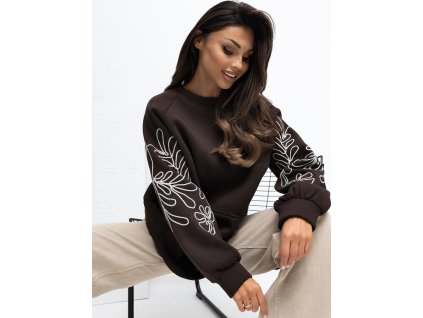 dámska mikina bez kapucne Ornament hnedá- štýlová oversize mikina s potlačou