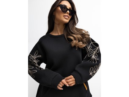 dámska mikina bez kapucne Ornament čierna - štýlová oversize mikina s potlačou