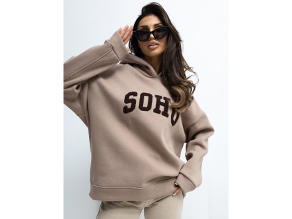 dámska mikina s potlačou Soho béžová- oversize mikina s kapucňou