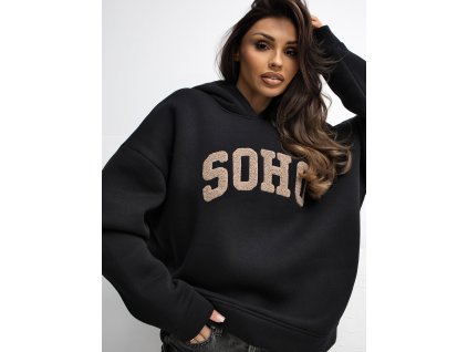 dámska mikina s potlačou Soho čierna- oversize mikina s kapucňou