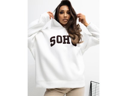 dámska mikina s potlačou Soho biela- oversize mikina s kapucňou