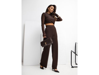 Dámske úpletové nohavice Piero hnedé (Farba tmavá hnedá, Veľkosť S/M)