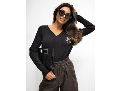 Dámske tričko s dlhým rukávom Wanin čierne- pohodlné tričko z vrúbkovaného úpletu