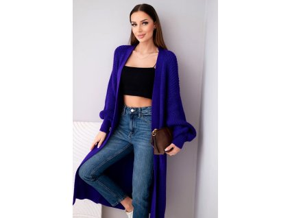 Dámsky dlhý sveter/kardigan s objemnými rukávmi na každý deň modrofialový