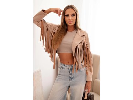 Dámska semišová bunda so strapcami Forita  ťavia (Veľkosť Univerzálna)