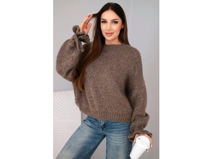 Dámsky sveter Volar bledohnedý- objemný oversize sveter s volánom na rukáve