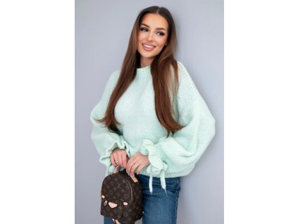 Dámsky sveter Volar tyrkysový- objemný oversize sveter s volánom na rukáve