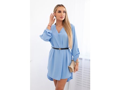 Dámske košeľové šaty Stela bledomodré- elegantné mini šaty do práce aj na oslavu