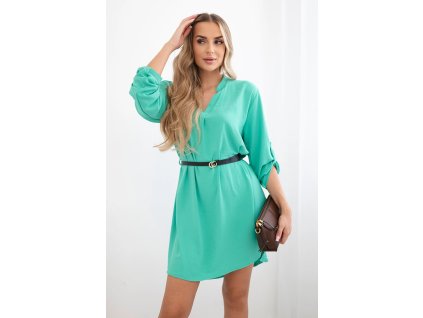 Dámske košeľové šaty Stela tyrkysové- elegantné mini šaty do práce aj na oslavu