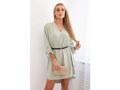 Dámske košeľové šaty Stela bledé zelené- elegantné mini šaty do práce aj na oslavu