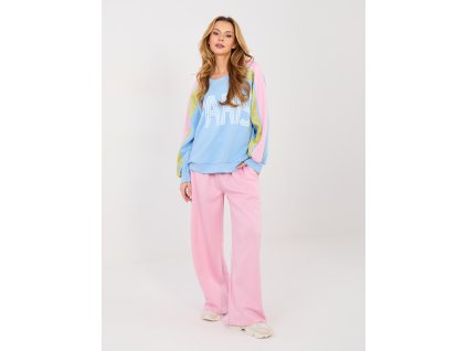 Dámska tepláková súprava Pariss ružová- oversize nohavicový komplet s nápisom