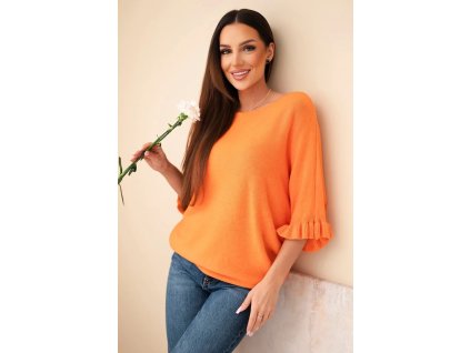 Dámsky sveter s krátkym rukávom Uršula oranžový- štýlový pulover s netopierými rukávmi