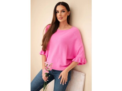 Dámsky sveter s krátkym rukávom Uršula bleružový- štýlový pulover s netopierými rukávmi