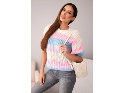 dámsky pruhovaný sveter Alla modrý- štýlový pulover s krátkymi rukávmi