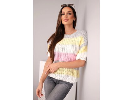 dámsky pruhovaný sveter Alla šedý- štýlový pulover s krátkymi rukávmi