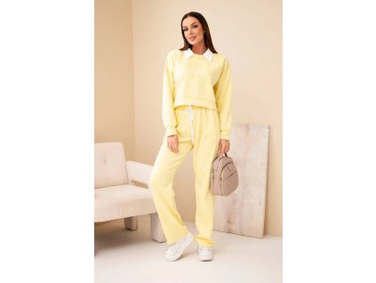 Dámska tepláková súprava Coffee žltá- moderný dámsky komplet so skrátenou mikinou