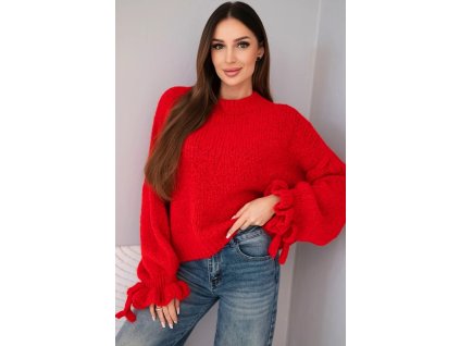 Dámsky sveter Volar červený- objemný oversize sveter s volánom na rukáve