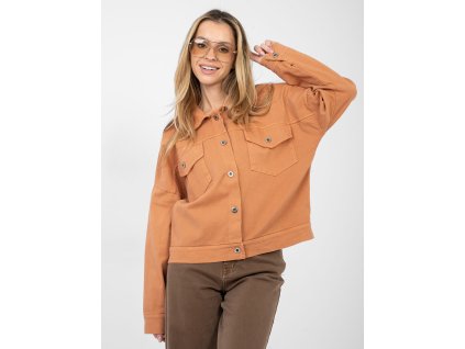 Oranžová dámska rifľová bunda Klasa v klasickom strihu do pása