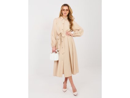 Dámske košeľové šaty Cula béžové - elegantné midi šaty s viazaním v páse
