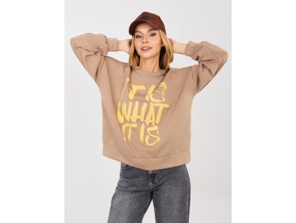 Dámska mikina WHAT béžová – štýlová oversize mikina s potlačou