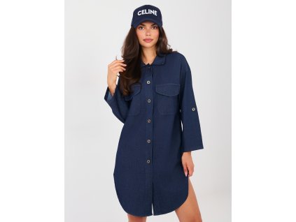 Dámske rifľové šaty Tota tmavomodré - košeľové midi šaty