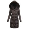dámska dlhá zimná bunda s kapucňou Jolanta hnedá-elegantná prešívaná bunda na zimu