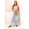 Dámske dlhé letné šaty na ramienka Itara baby modrá - vzorované plážové maxi šaty na dovolenku