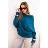 dámsky sveter Agnes tyrkysový-oversize pulover v asymetricom strihu
