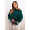 dámsky sveter Agnes zelený-oversize pulover v asymetricom strihu