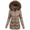 dámska zimná bunda s kapucňou Michalina hnedá- elegantná krátka bunda na zimu