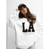 Dámska mikina bez kapucne LA biela- oversize mikina s potlačou