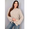 Dámsky sveter Volar bledohnedý- objemný oversize sveter s volánom na rukáve