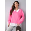 dámska mikina s košeľovou vsadkou Cansu ružová
