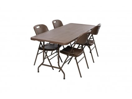 výhodný zahradní set stůl imitace dřeva 180x76 půl + 4x židle