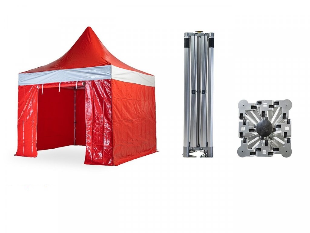 Nůžkový párty stan 3x3 m TENTino BH EXTREME PVC EXTRA HIGH ROOF Barva opláštění: 7A - ČERVENÁ (VOLÁNY BÍLÉ)