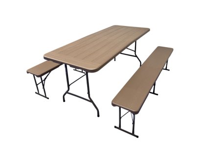 Összecsukható műanyag sörkészlet WOOD - 180 cm